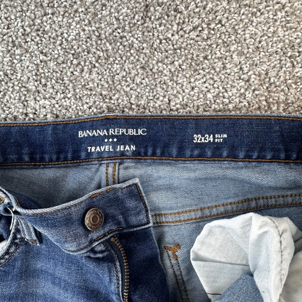 Banana Republic Travel Jean Mens 32x33 (actual) Slim Fit Medium Wash Blue Denim
